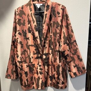 Kensington Square Stylish Women's Snake Print Brown and Black Satin Jacket 1X